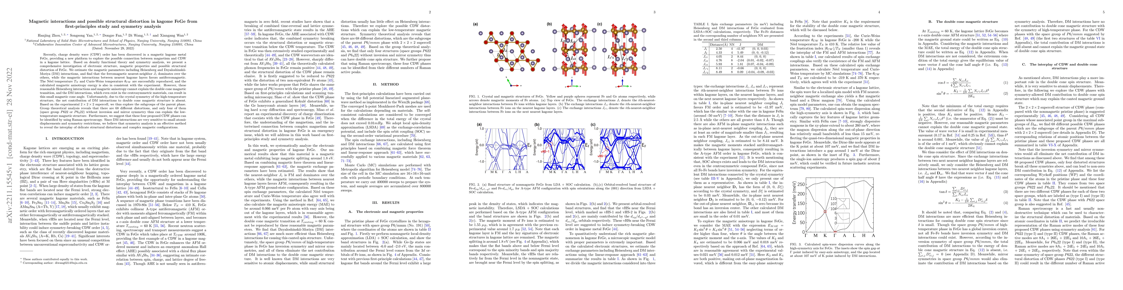 Thumbnail for Magnetic interactions and possible structural distortion in kagome FeGe
  from first-principles study and symmetry analysis