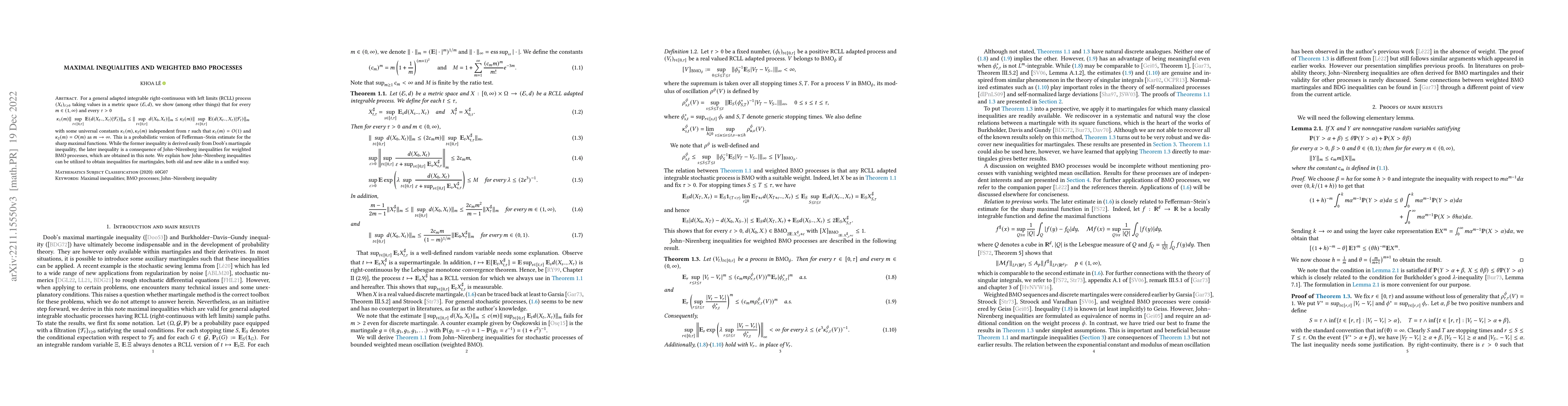 Thumbnail for Maximal inequalities and weighted BMO processes