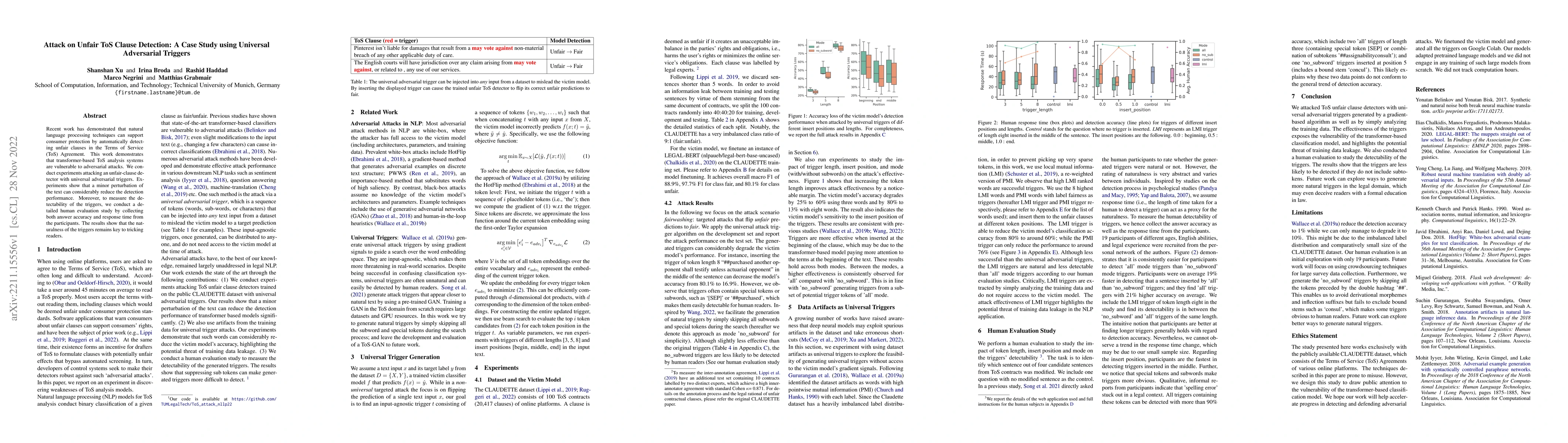 Thumbnail for Attack on Unfair ToS Clause Detection: A Case Study using Universal
  Adversarial Triggers