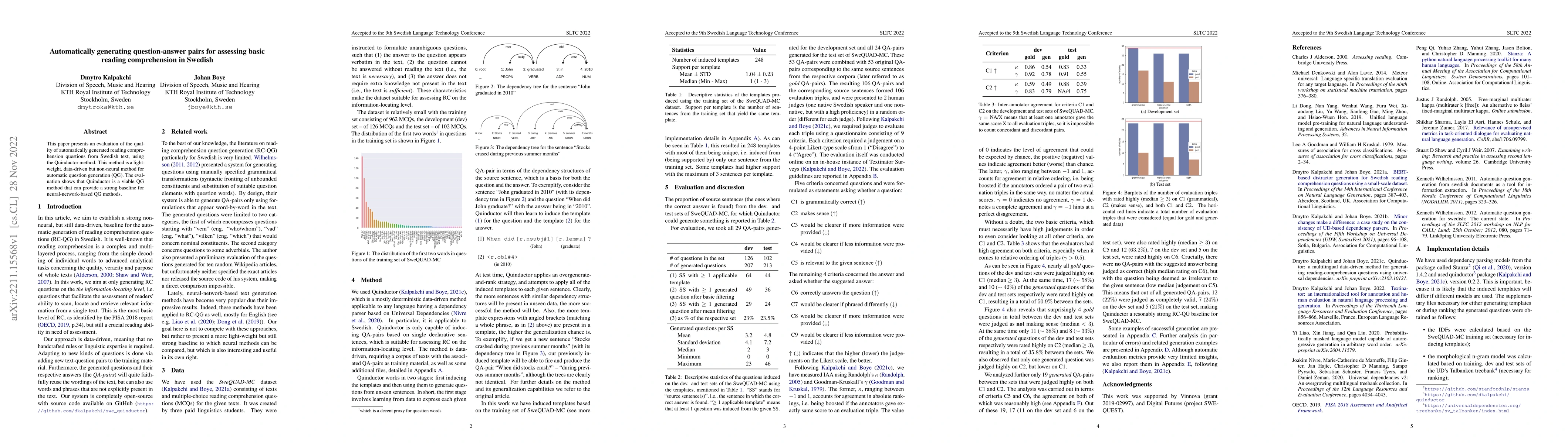 Thumbnail for Automatically generating question-answer pairs for assessing basic
  reading comprehension in Swedish
