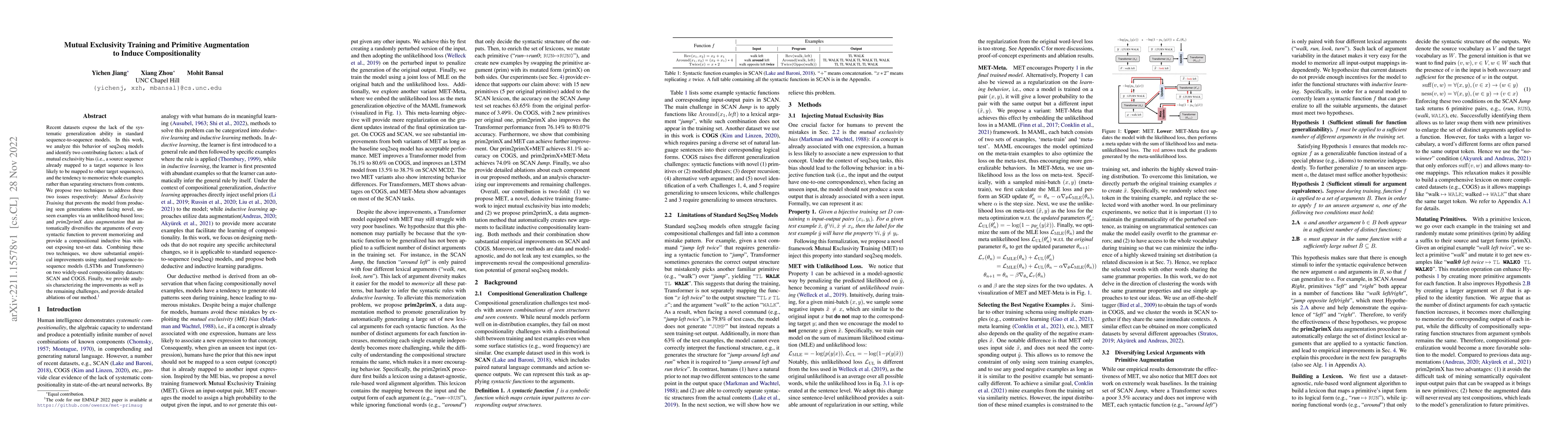 Thumbnail for Mutual Exclusivity Training and Primitive Augmentation to Induce
  Compositionality