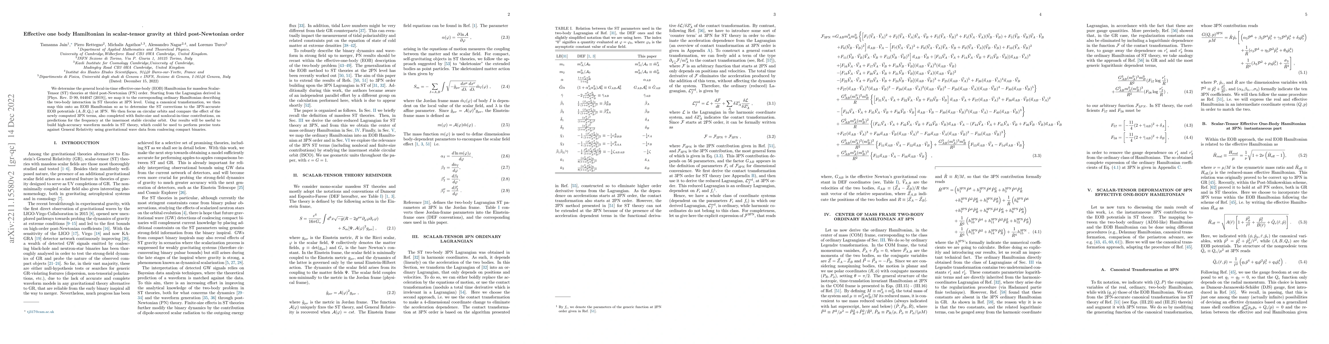 Thumbnail for Effective one body Hamiltonian in scalar-tensor gravity at third
  post-Newtonian order