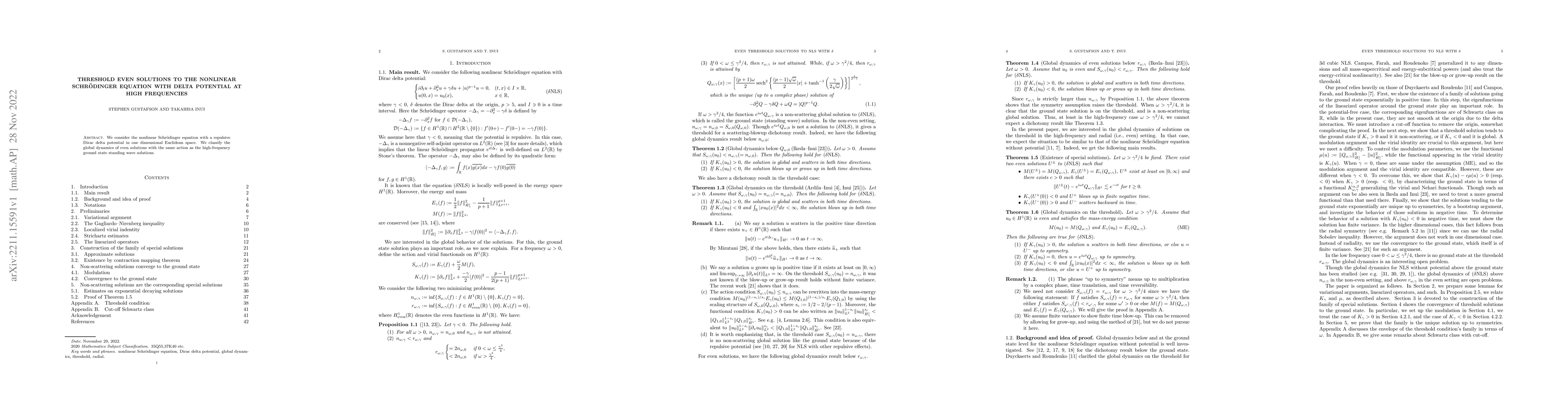 Thumbnail for Threshold even solutions to the nonlinear Schr\"{o}dinger equation with
  delta potential at high frequencies