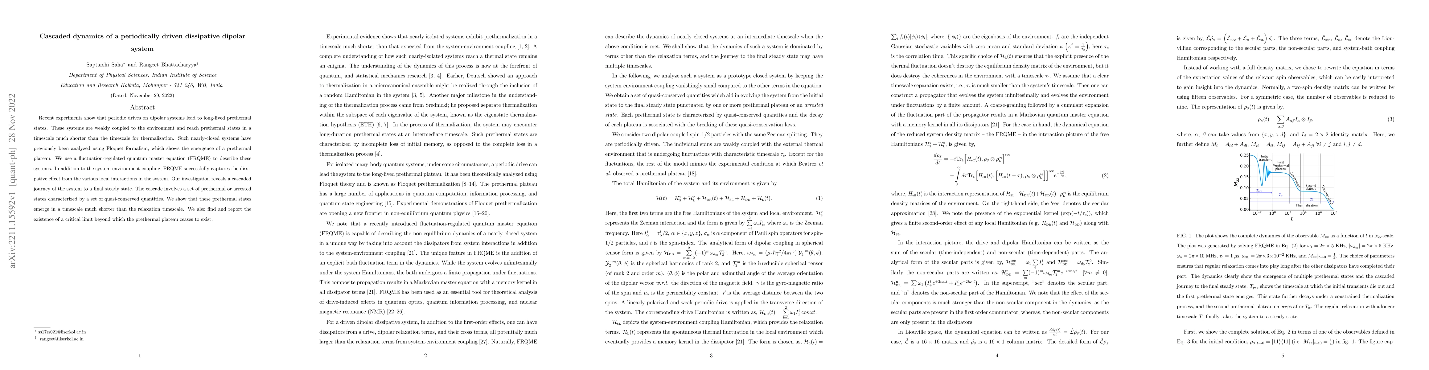 Thumbnail for Cascaded dynamics of a periodically driven dissipative dipolar system