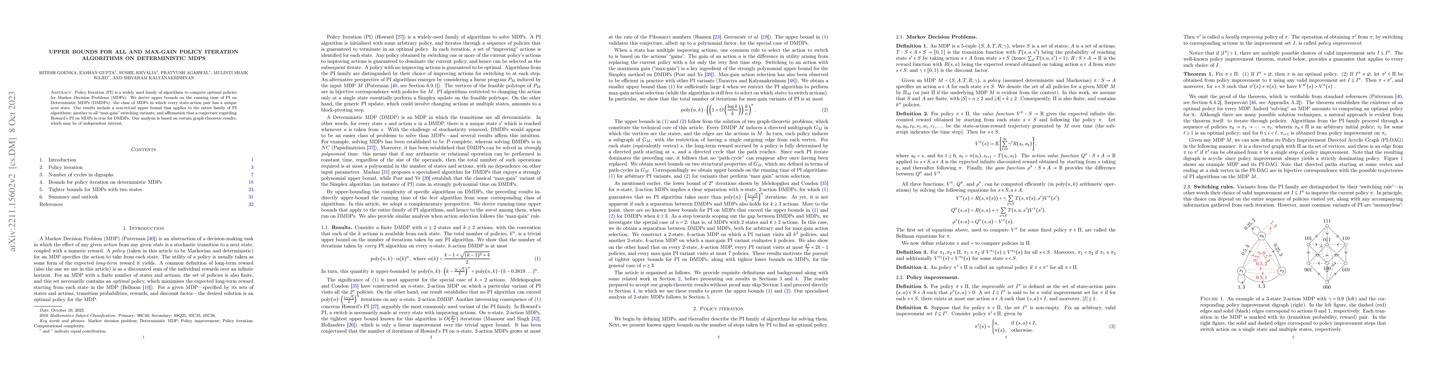 Thumbnail for Upper Bounds for All and Max-gain Policy Iteration Algorithms on
  Deterministic MDPs