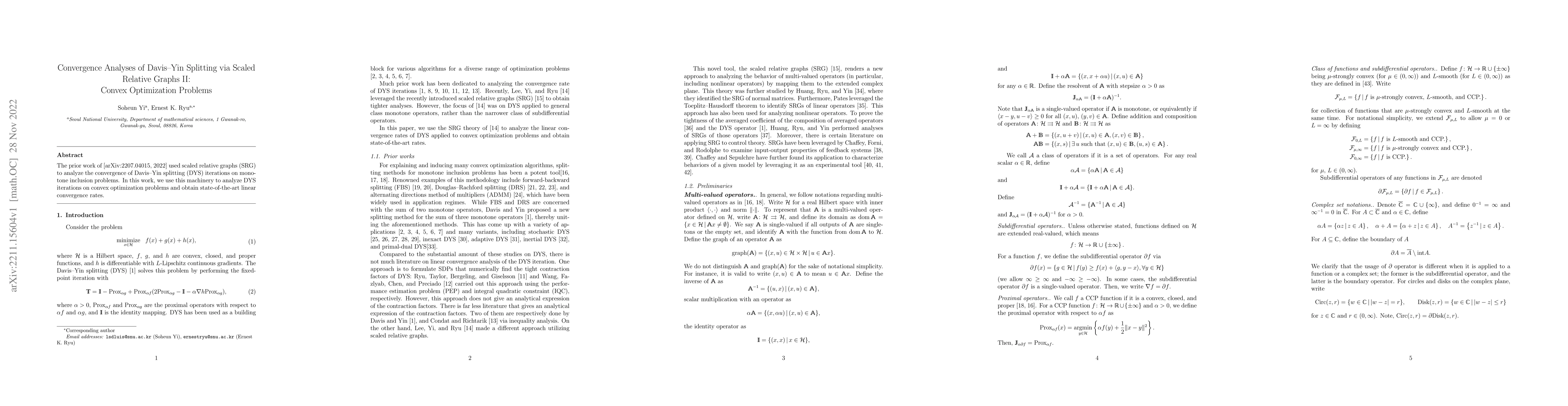Thumbnail for Convergence Analyses of Davis-Yin Splitting via Scaled Relative Graphs
  II: Convex Optimization Problems