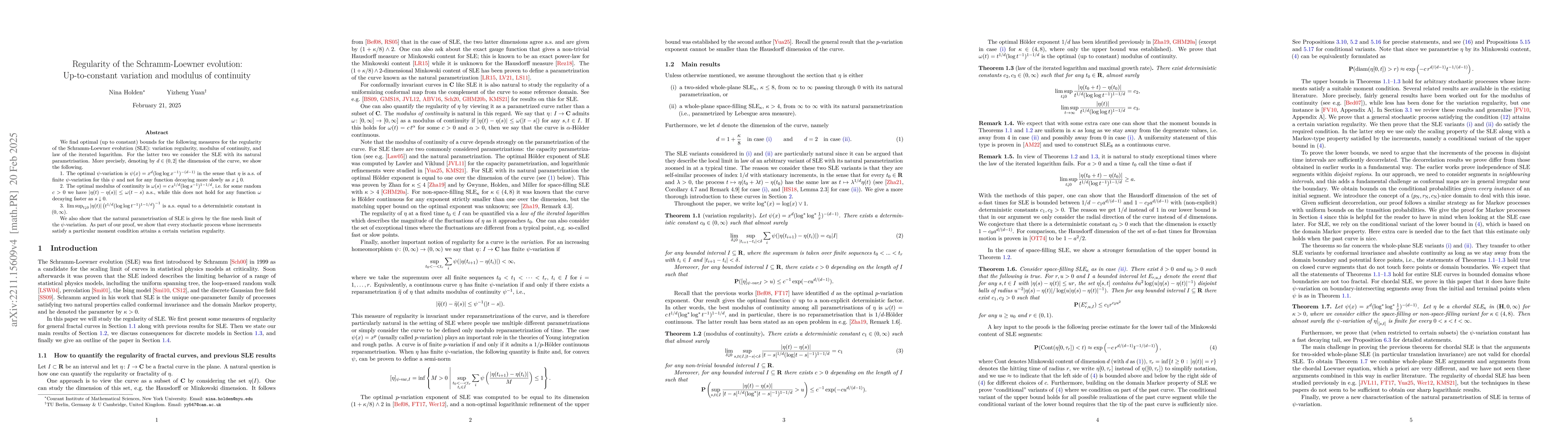 Thumbnail for Regularity of the Schramm-Loewner evolution: Up-to-constant variation
  and modulus of continuity
