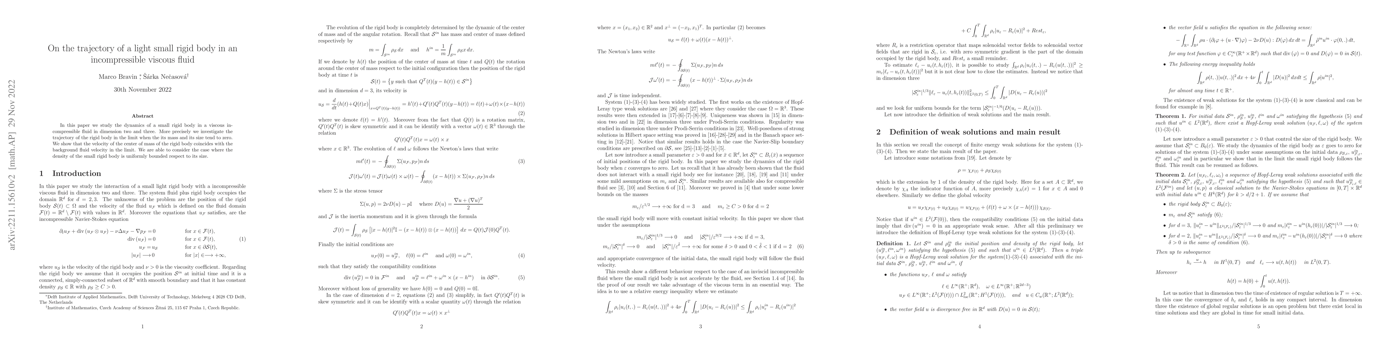 Thumbnail for On the trajectory of a light small rigid body in an incompressible
  viscous fluid