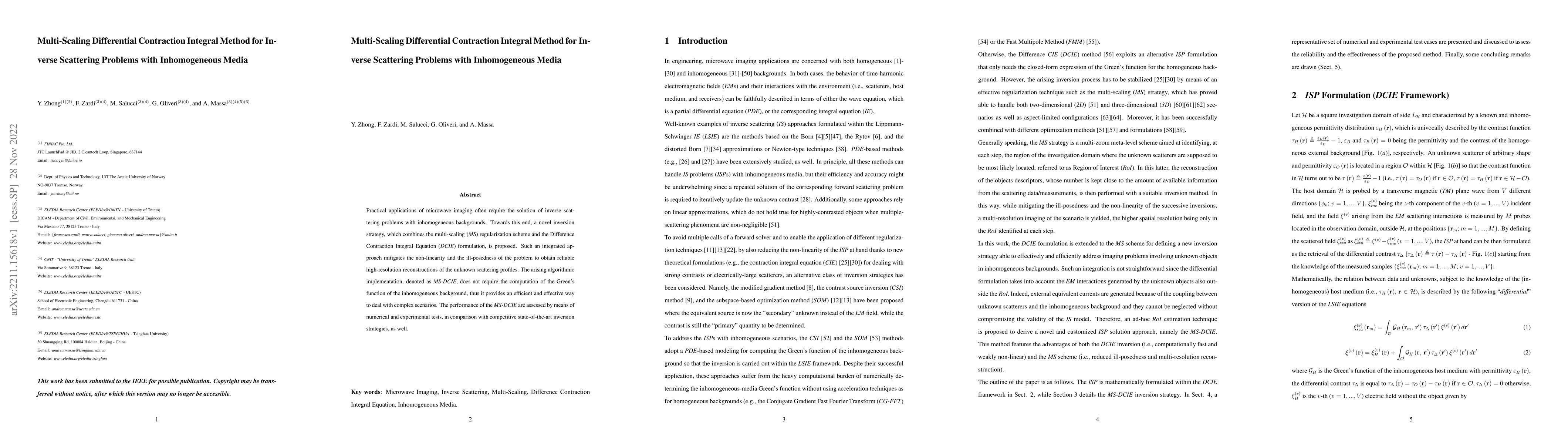Thumbnail for Multi-Scaling Differential Contraction Integral Method for Inverse
  Scattering Problems with Inhomogeneous Media