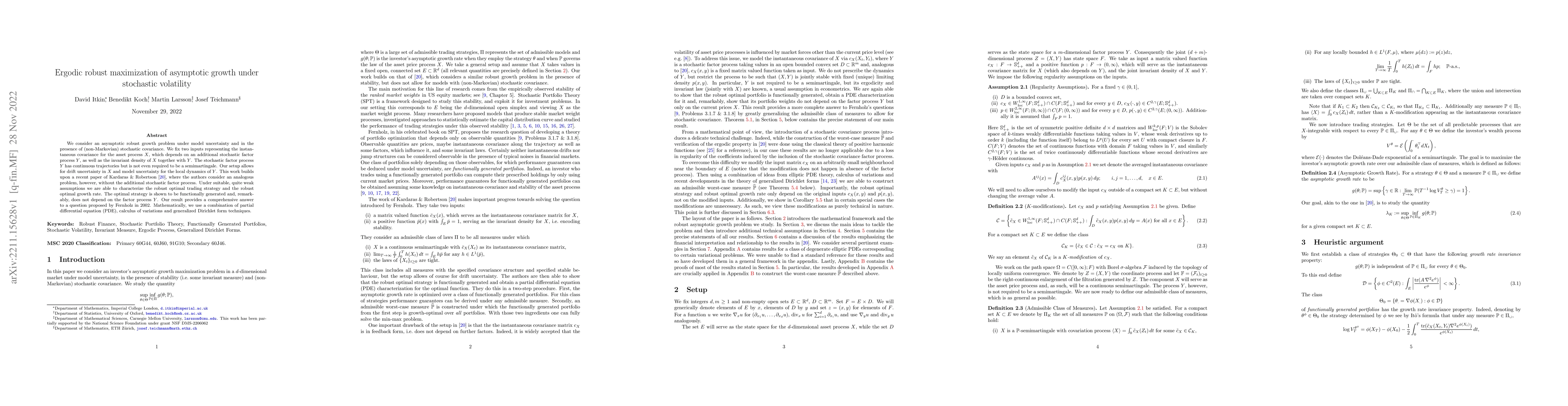 Thumbnail for Ergodic robust maximization of asymptotic growth under stochastic
  volatility