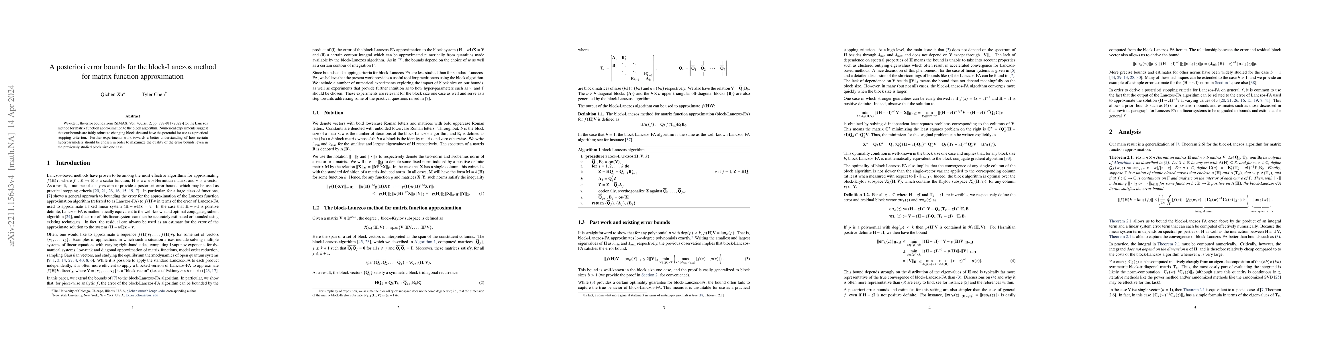 Thumbnail for A posteriori error bounds for the block-Lanczos method for matrix
  function approximation