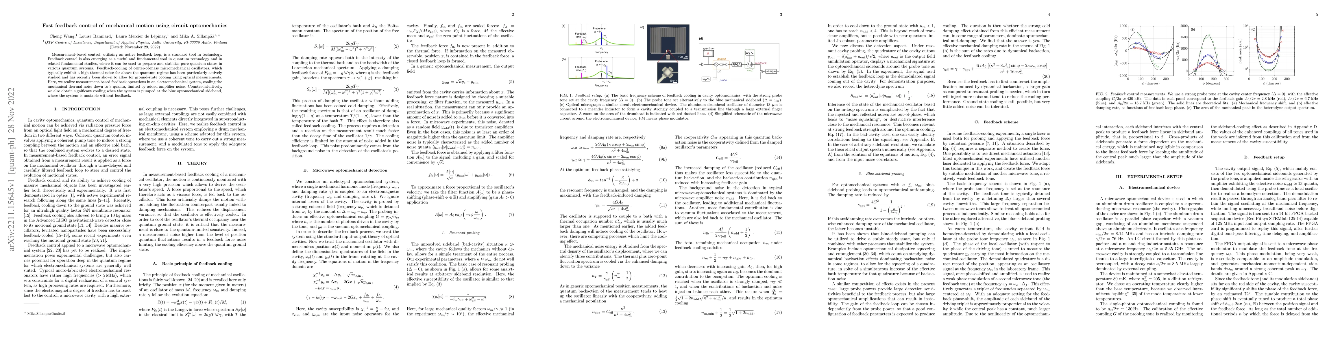 Thumbnail for Fast feedback control of mechanical motion using circuit optomechanics