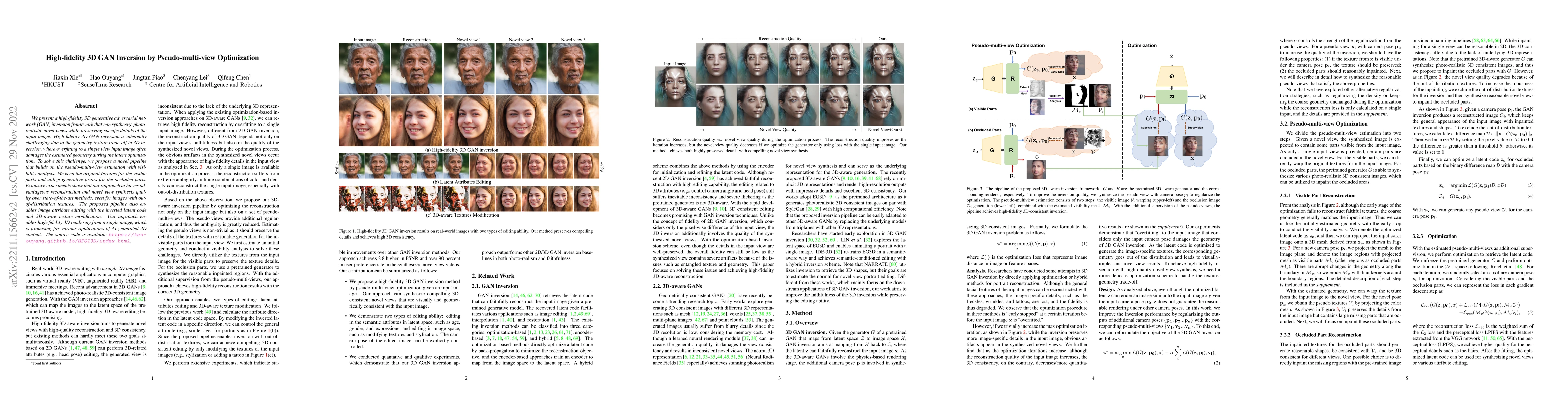 Thumbnail for High-fidelity 3D GAN Inversion by Pseudo-multi-view Optimization
