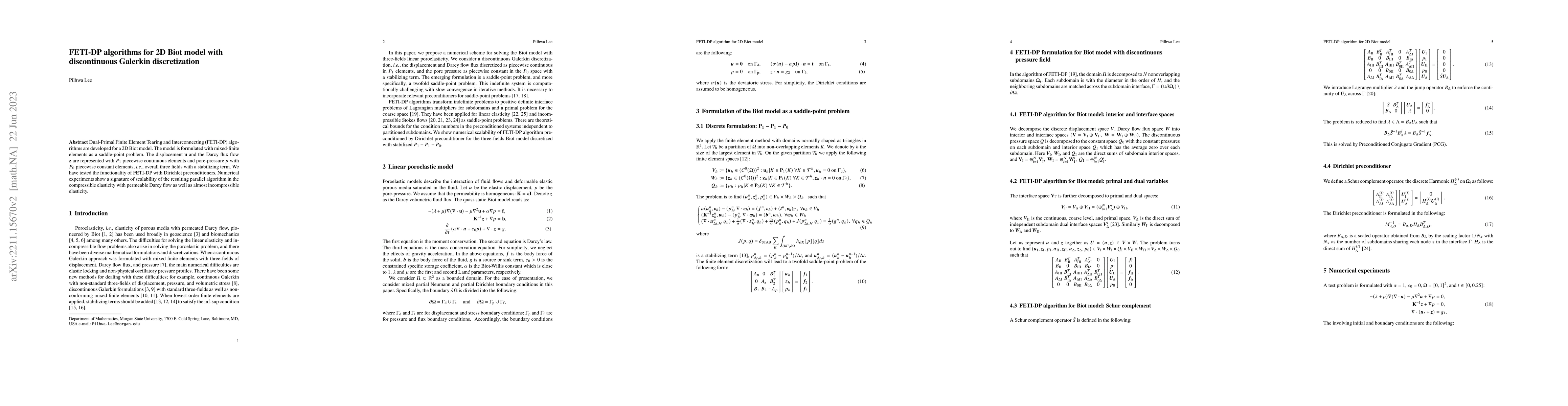 Thumbnail for FETI-DP algorithms for 2D Biot model with discontinuous Galerkin
  discretization