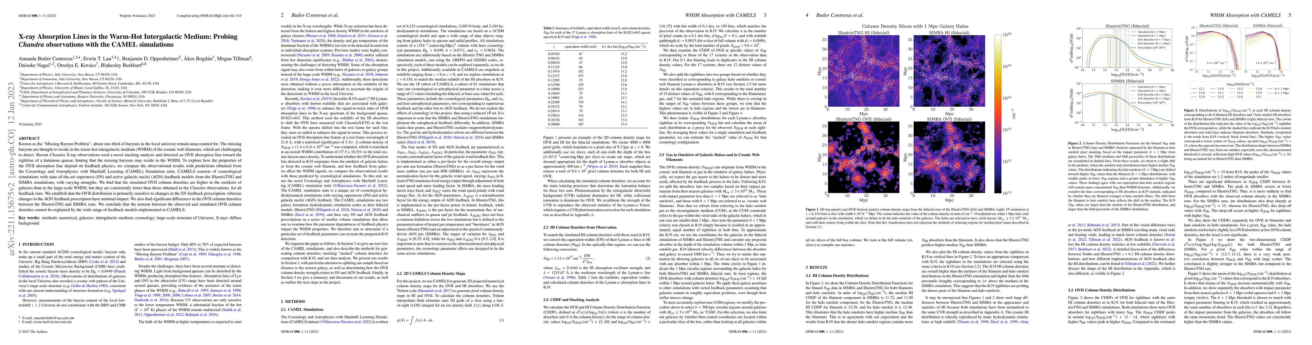 Thumbnail for X-ray Absorption Lines in the Warm-Hot Intergalactic Medium: Probing
  Chandra observations with the CAMEL simulations