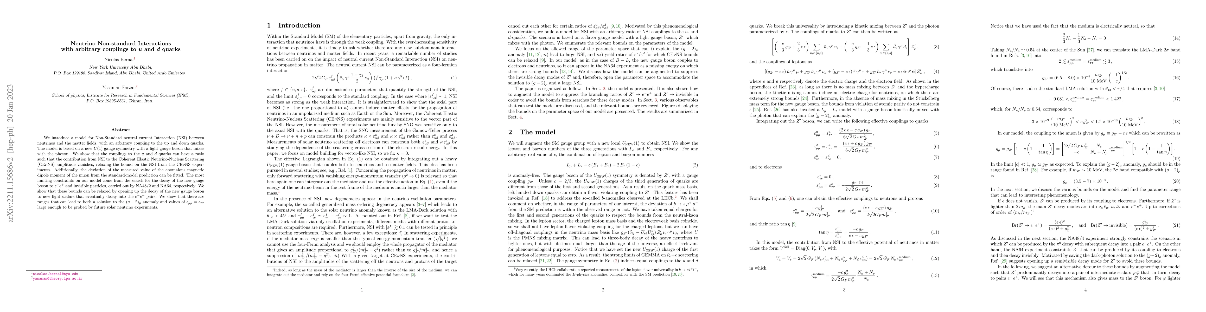 Thumbnail for Neutrino Non-standard Interactions with arbitrary couplings to u and d
  quarks