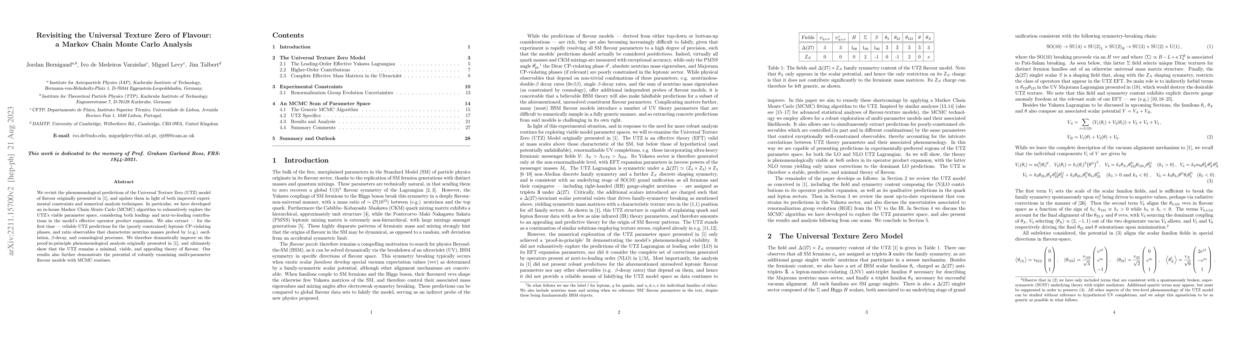 Thumbnail for Revisiting the Universal Texture Zero of Flavour: a Markov Chain Monte
  Carlo Analysis