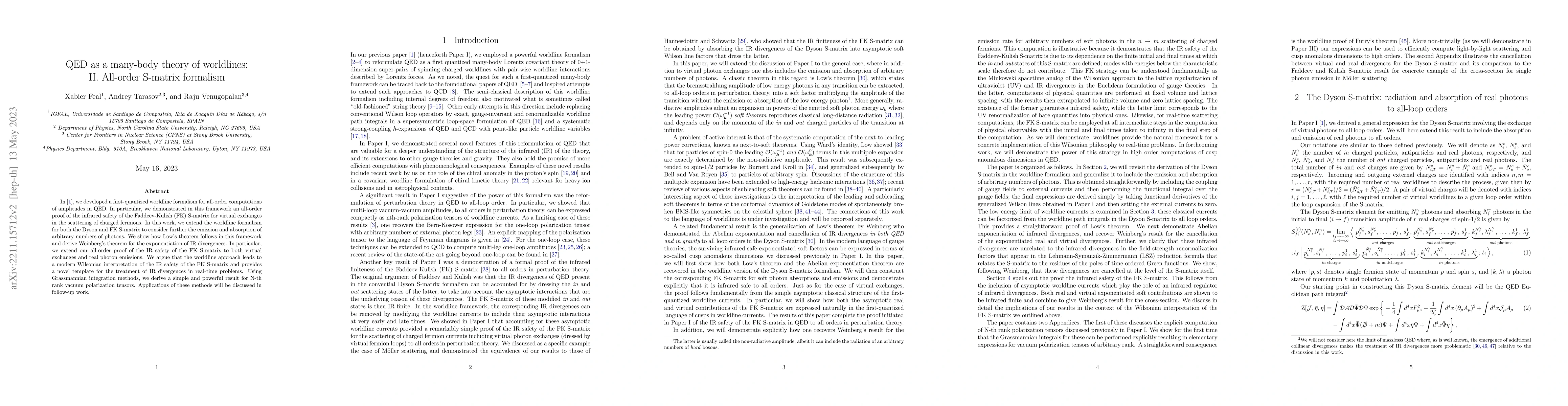 Thumbnail for QED as a many-body theory of worldlines: II. All-order S-matrix
  formalism
