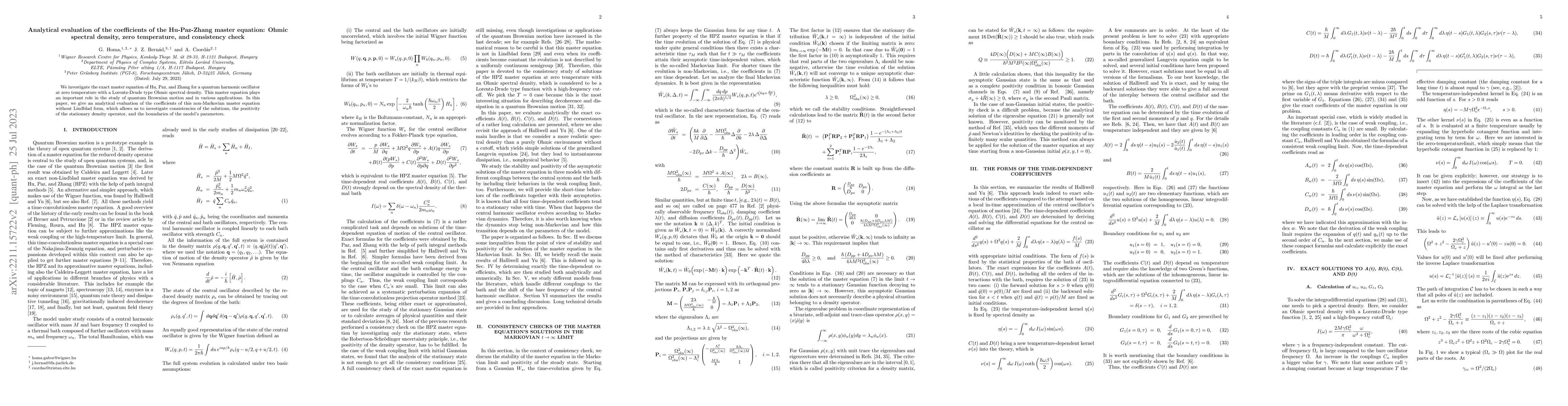 Thumbnail for Analytical evaluation of the coefficients of the Hu-Paz-Zhang master
  equation: Ohmic spectral density, zero temperature, and consistency check