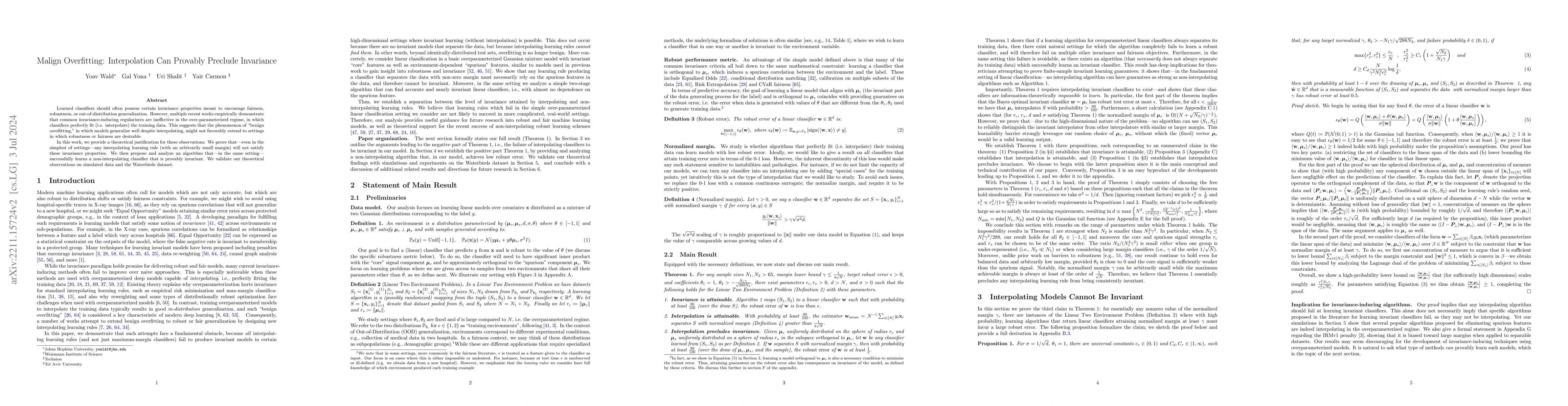 Thumbnail for Malign Overfitting: Interpolation Can Provably Preclude Invariance