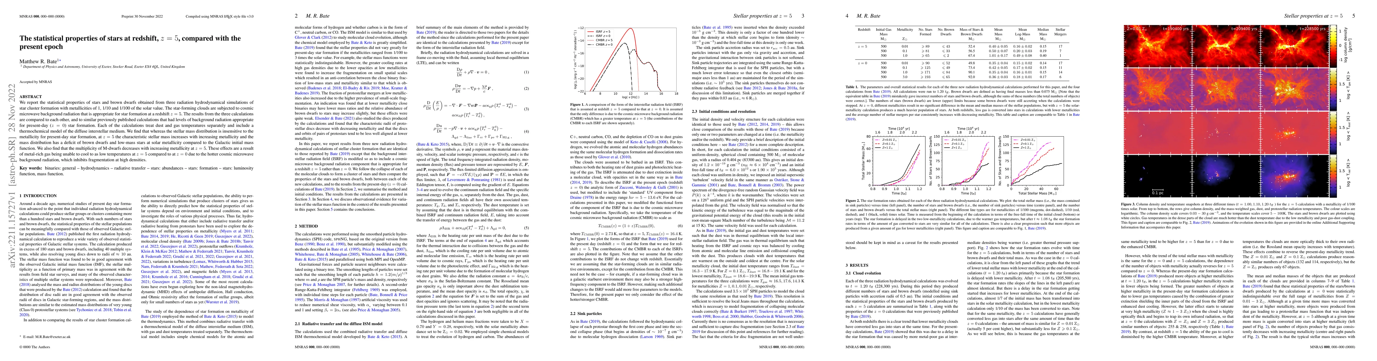 Thumbnail for The statistical properties of stars at redshift, z=5, compared with the
  present epoch
