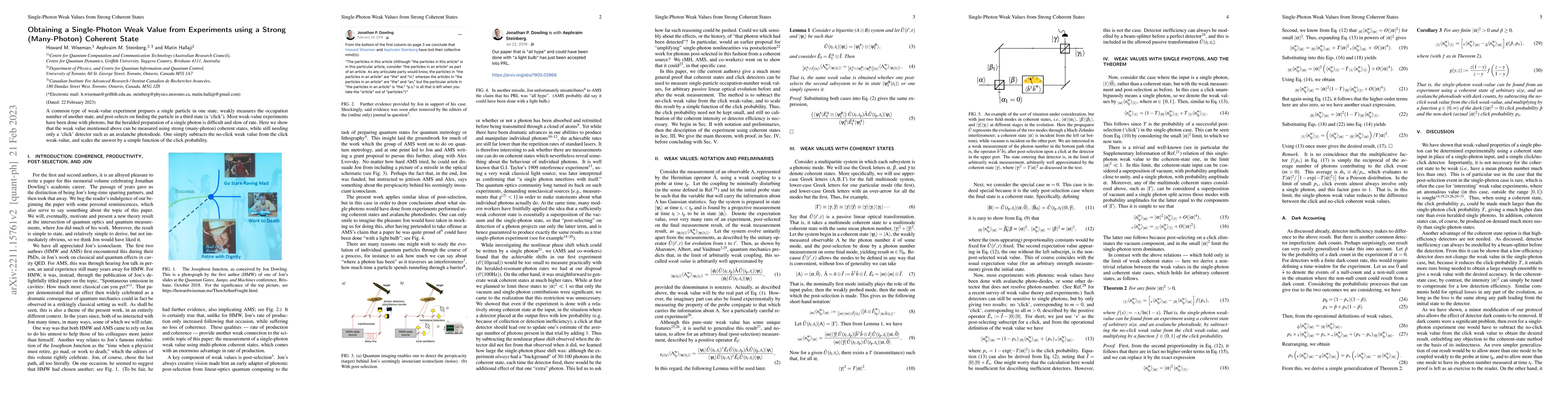 Thumbnail for Obtaining a Single-Photon Weak Value from Experiments using a Strong
  (Many-Photon) Coherent State
