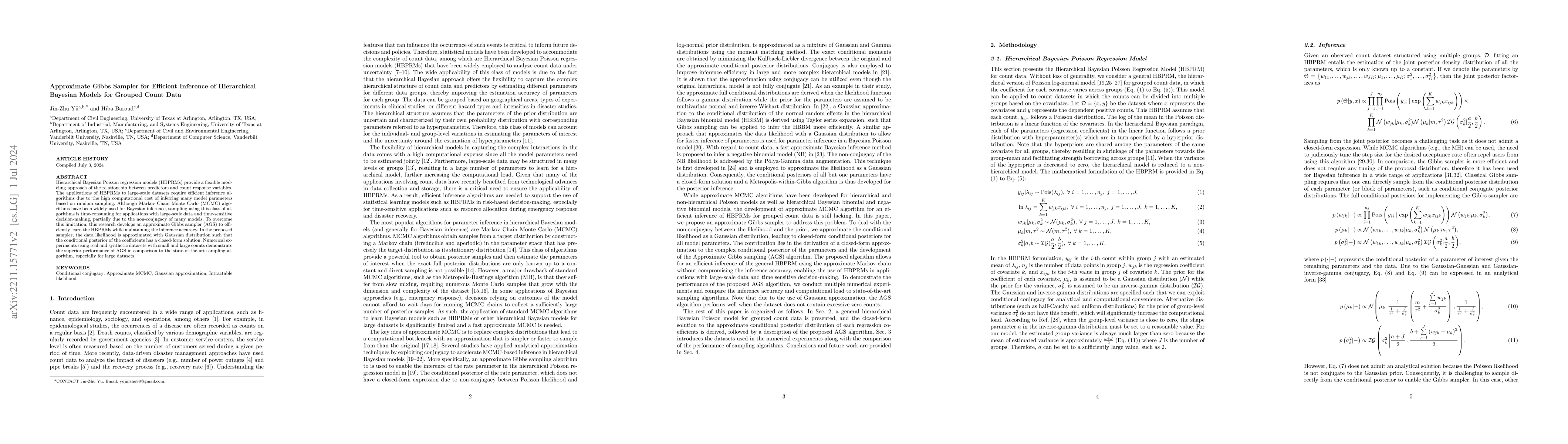 Thumbnail for Approximate Gibbs Sampler for Efficient Inference of Hierarchical
  Bayesian Models for Grouped Count Data