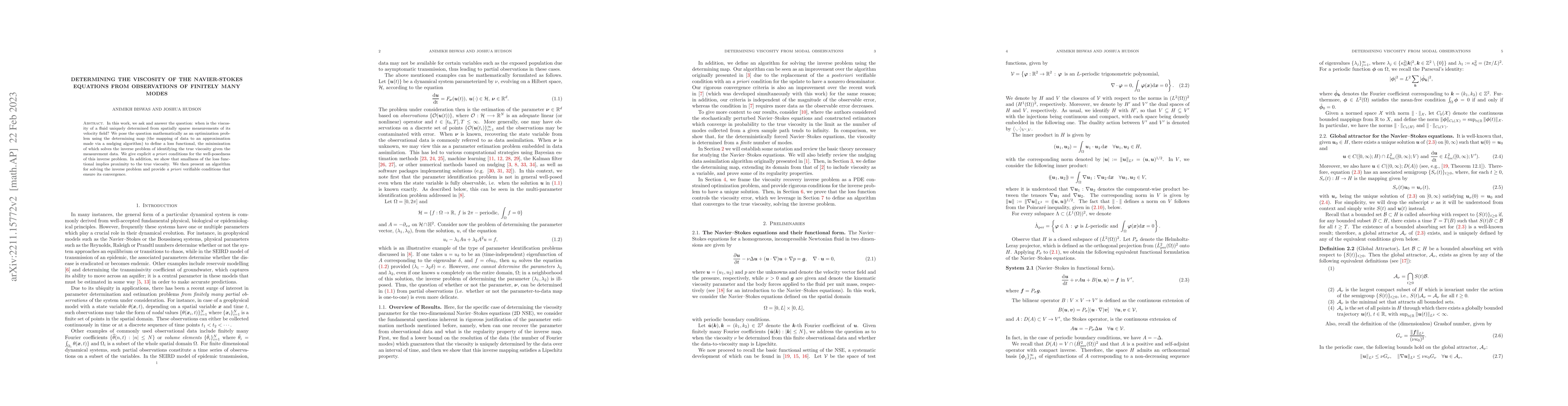 Thumbnail for Determining the viscosity of the Navier-Stokes equations from
  observations of finitely many modes