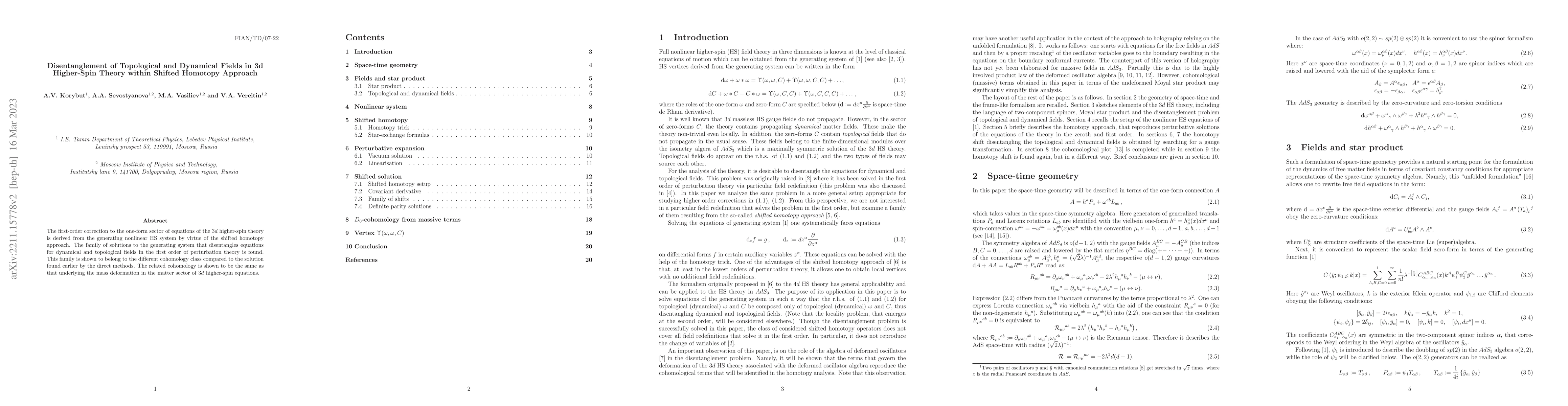 Thumbnail for Disentanglement of Topological and Dynamical Fields in 3d Higher-Spin
  Theory within Shifted Homotopy Approach