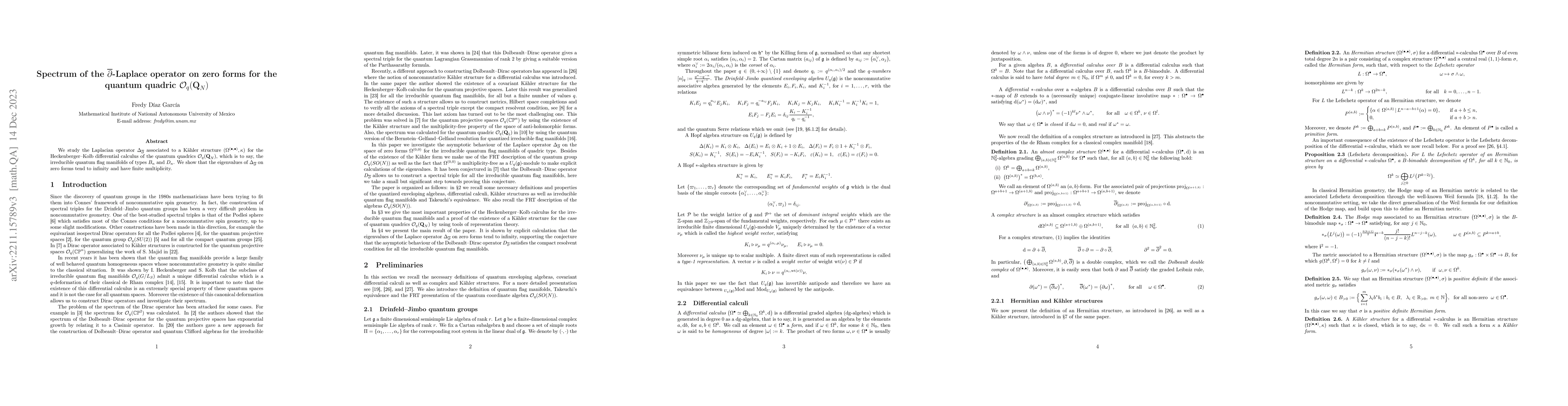 Thumbnail for Spectrum of the $\bar{\partial}$-Laplace operator on zero forms for the
  quantum quadric $\mathcal{O}_q(\textbf{Q}_N)$