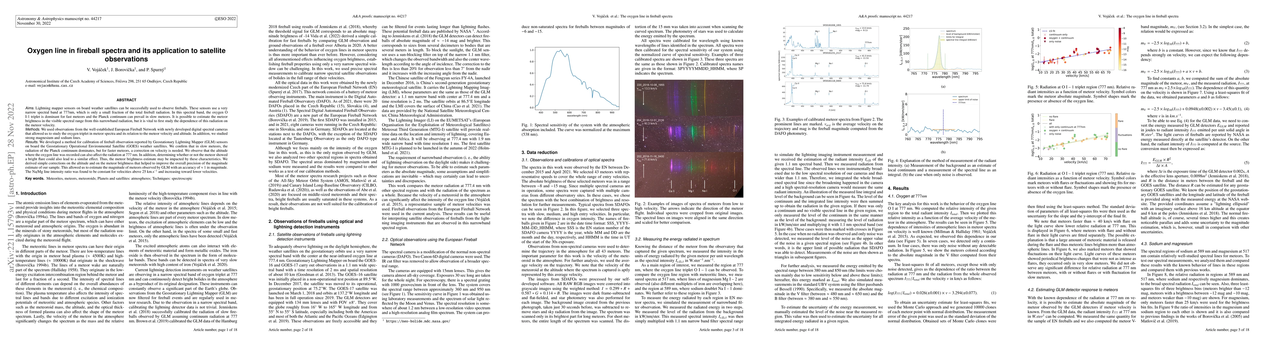 Thumbnail for Oxygen line in fireball spectra and its application to satellite
  observations
