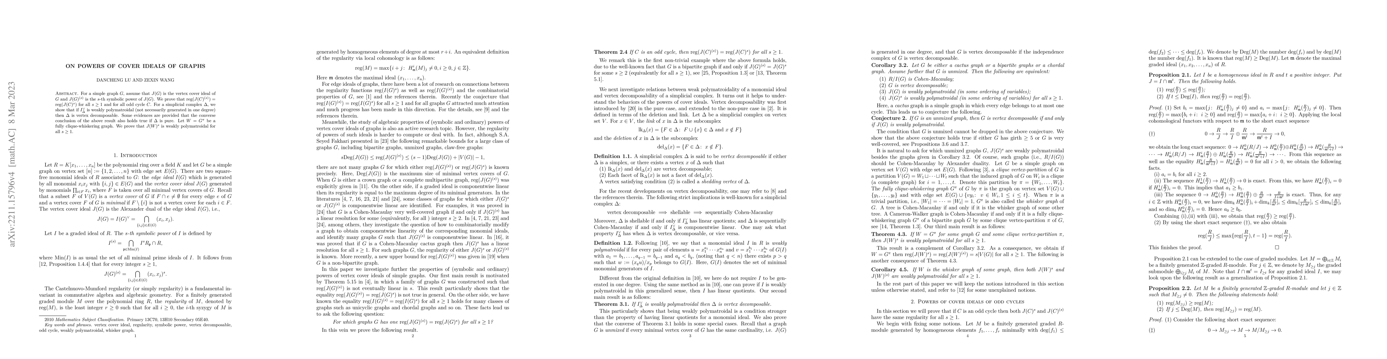 Thumbnail for On powers of the cover ideals of graphs
