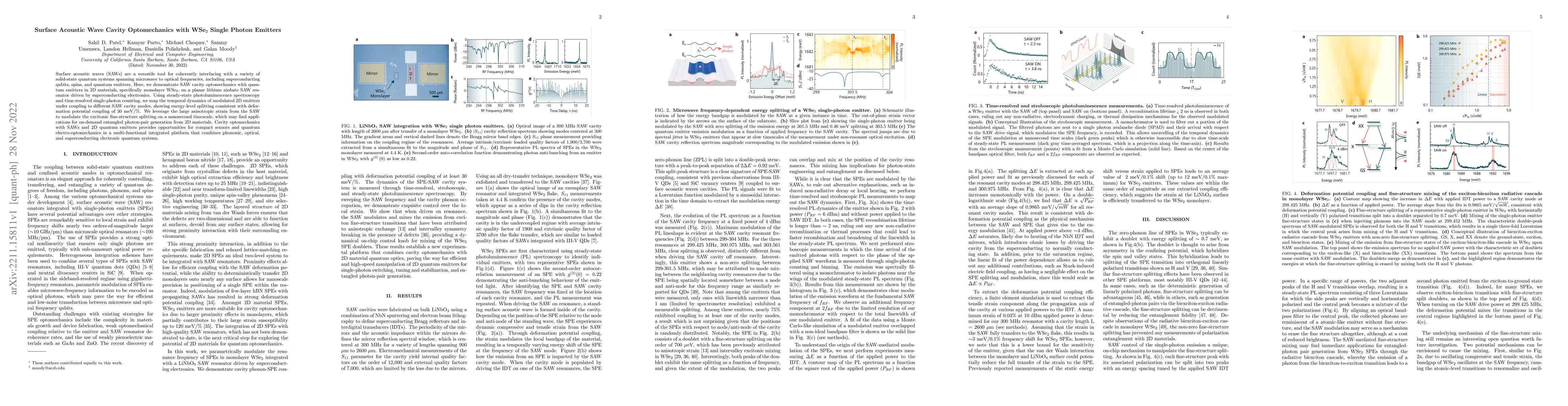 Thumbnail for Surface Acoustic Wave Cavity Optomechanics with WSe$_2$ Single Photon
  Emitters