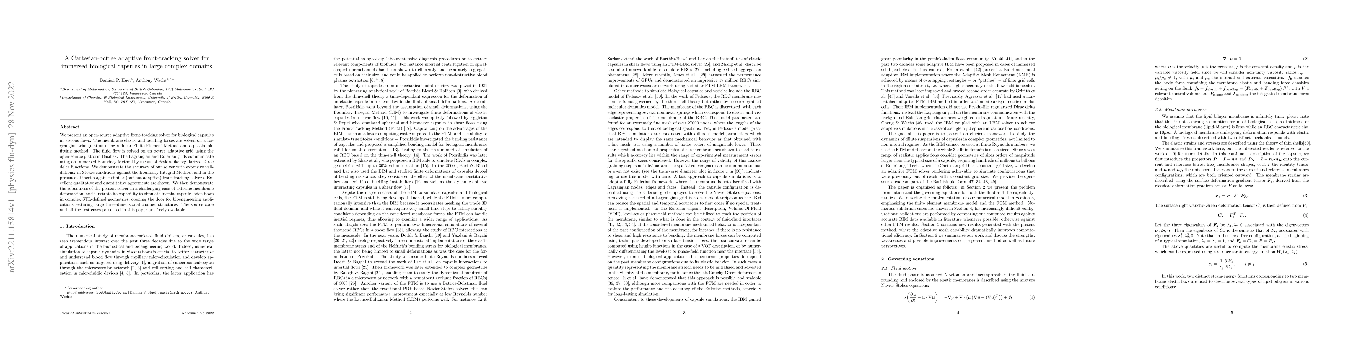 Thumbnail for A Cartesian-octree adaptive front-tracking solver for immersed
  biological capsules in large complex domains