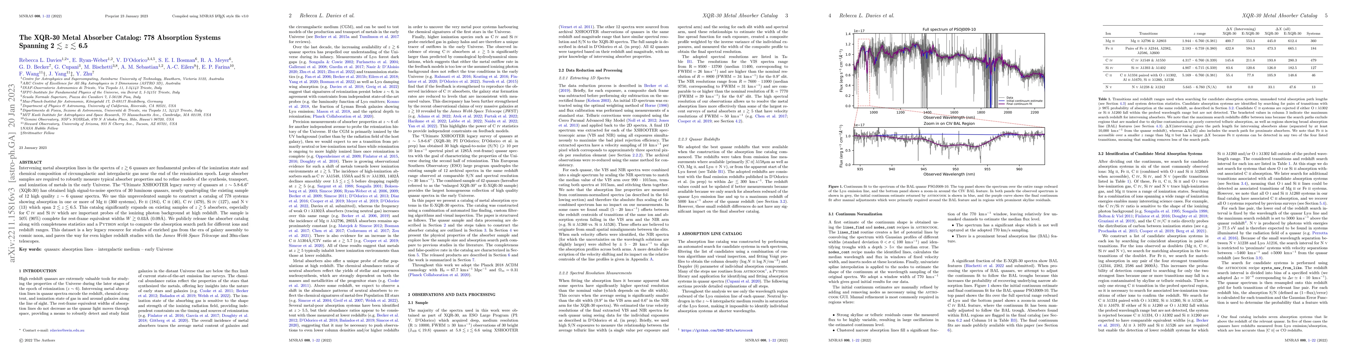 Thumbnail for The XQR-30 Metal Absorber Catalog: 778 Absorption Systems Spanning 2 < z
  < 6.5