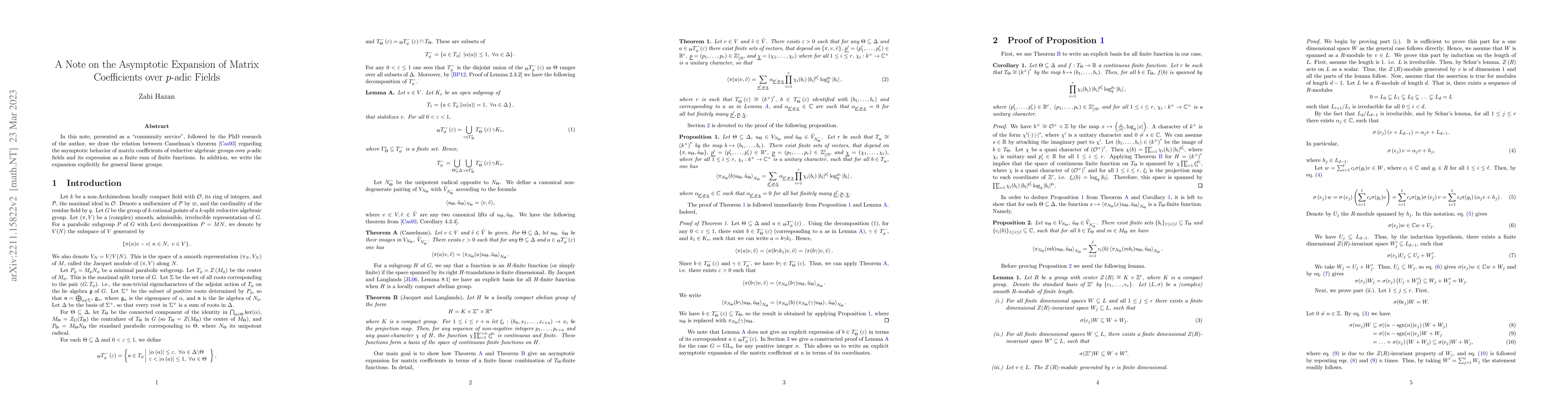 Thumbnail for A Note on the Asymptotic Expansion of Matrix Coefficients over $p$-adic
  Fields
