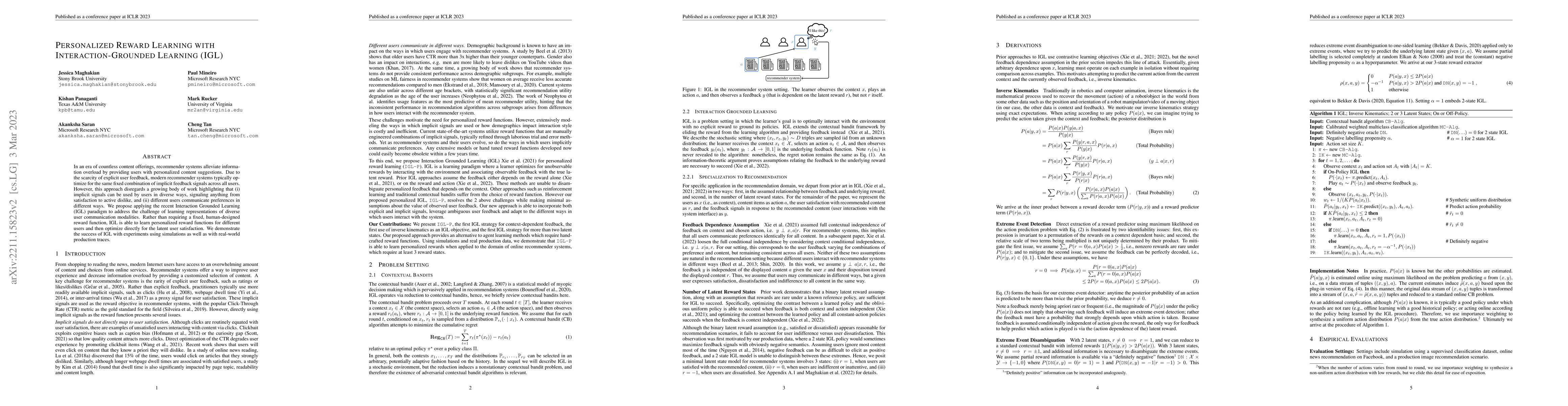 Thumbnail for Personalized Reward Learning with Interaction-Grounded Learning (IGL)
