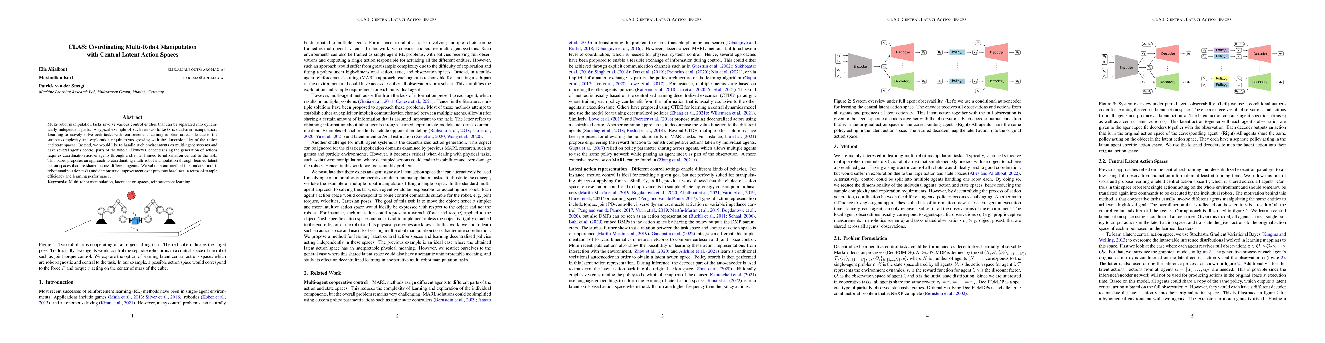 Thumbnail for CLAS: Coordinating Multi-Robot Manipulation with Central Latent Action
  Spaces