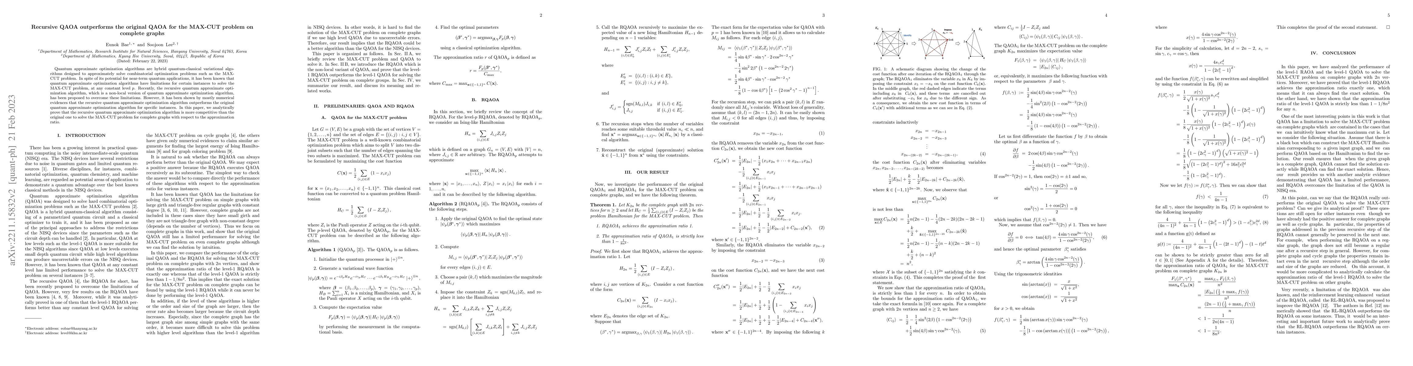 Thumbnail for Recursive QAOA outperforms the original QAOA for the MAX-CUT problem on
  complete graphs