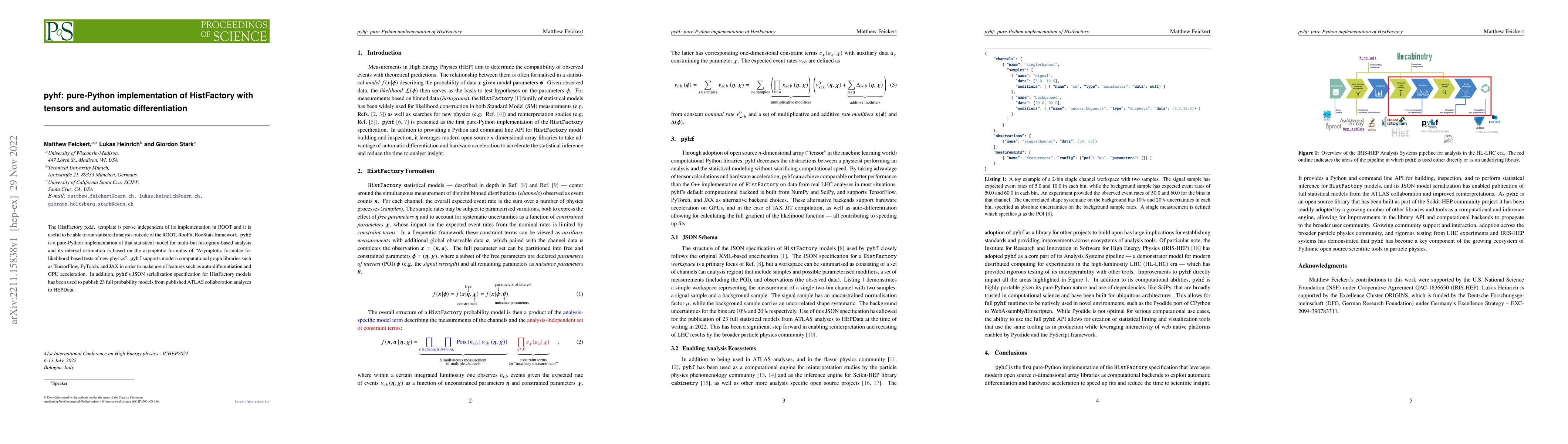 Thumbnail for pyhf: pure-Python implementation of HistFactory with tensors and
  automatic differentiation