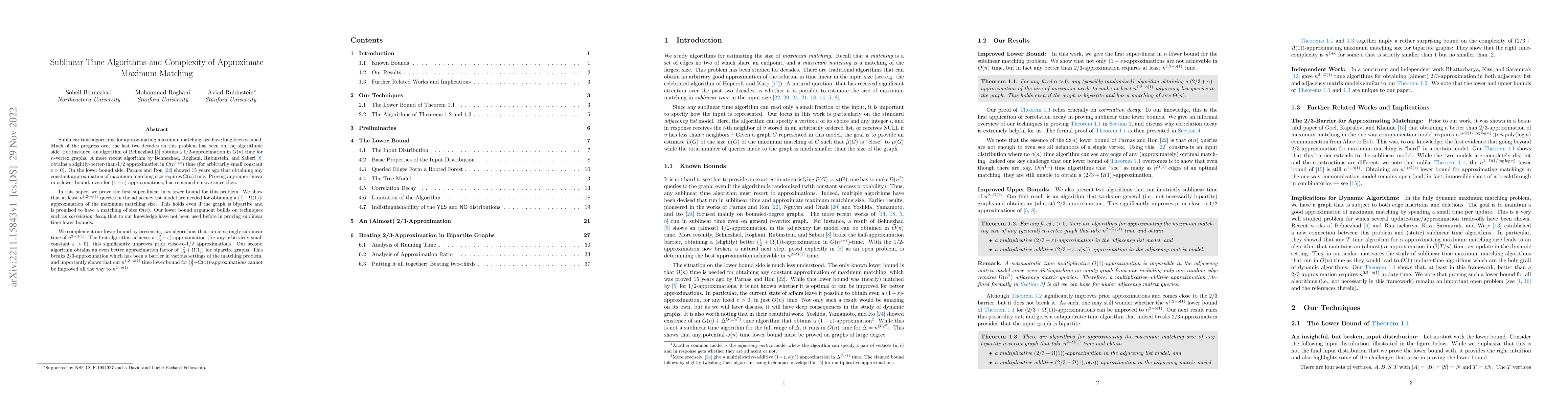 Thumbnail for Sublinear Time Algorithms and Complexity of Approximate Maximum Matching
