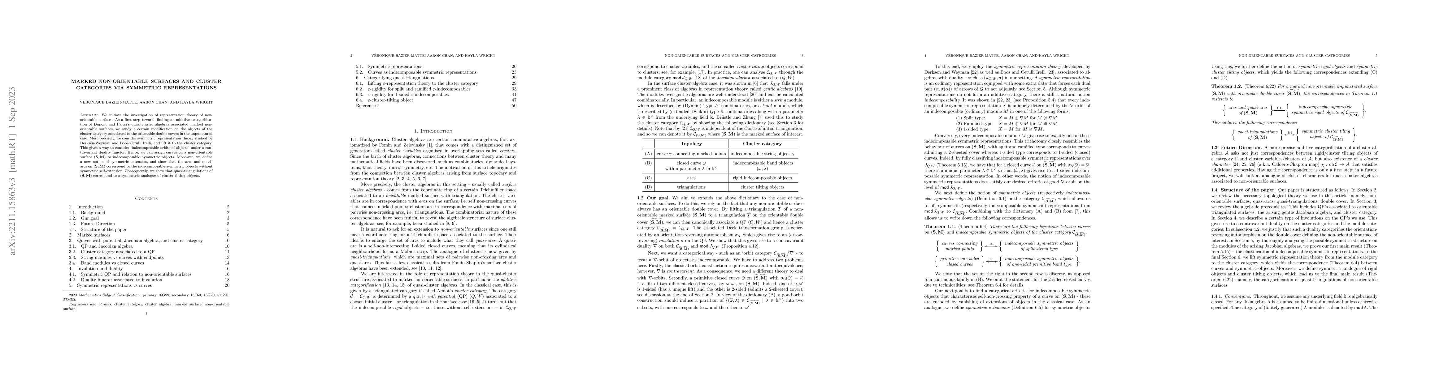 Thumbnail for Marked non-orientable surfaces and cluster categories via symmetric
  representations