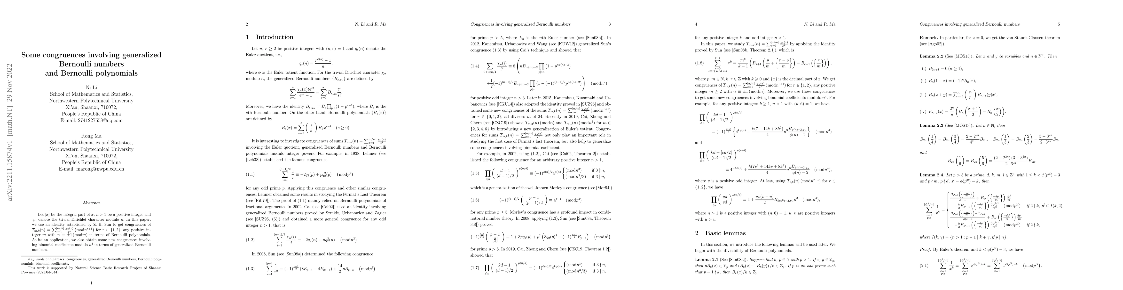 Thumbnail for Some congruences involving generalized Bernoulli numbers and Bernoulli
  polynomials