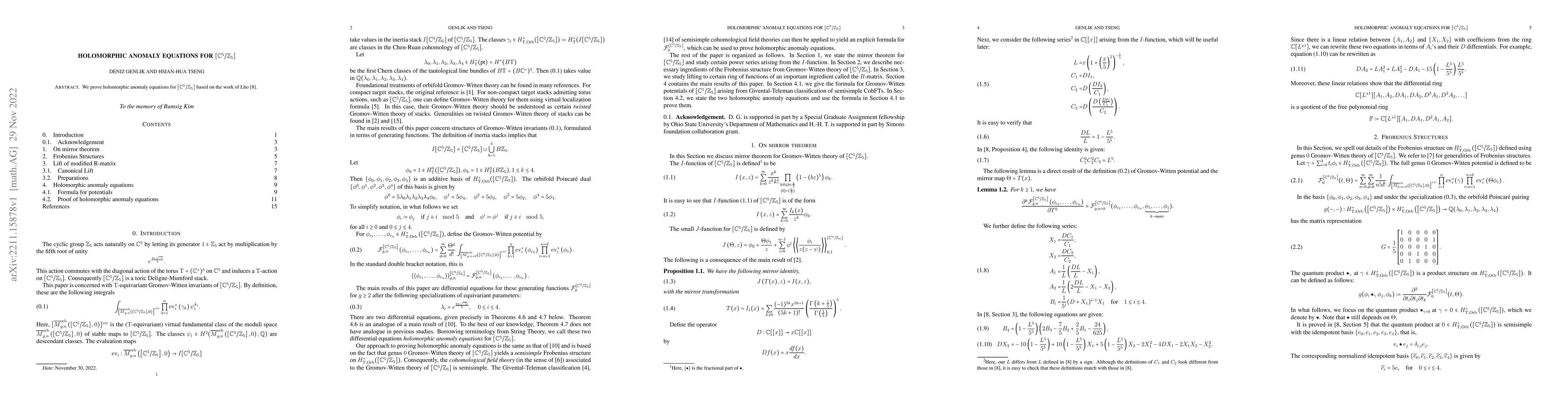 Thumbnail for Holomorphic anomaly equations for C^5/Z_5