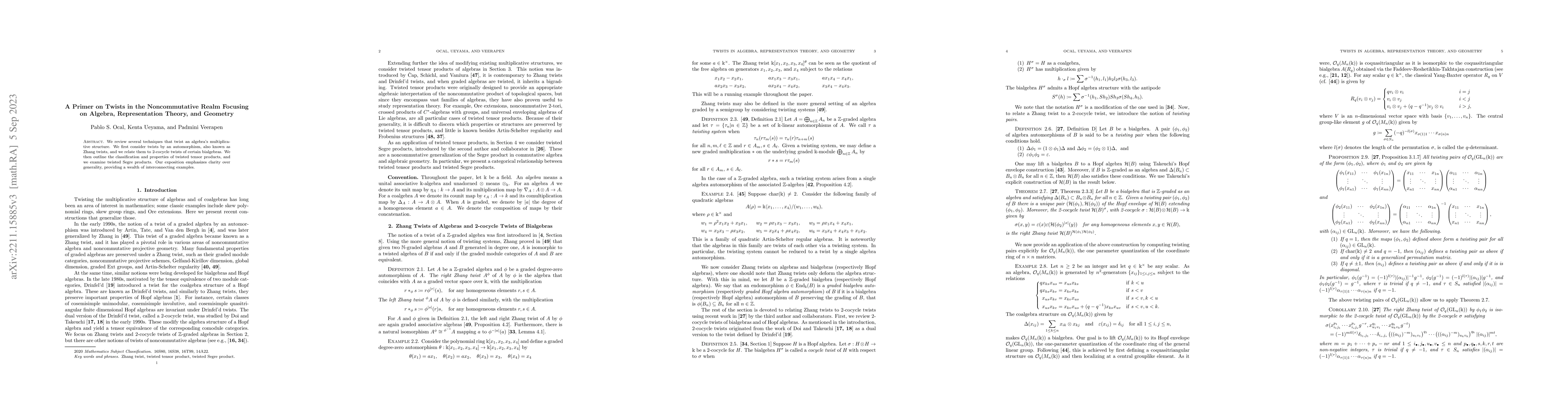 Thumbnail for A Primer on Twists in the Noncommutative Realm Focusing on Algebra,
  Representation Theory, and Geometry