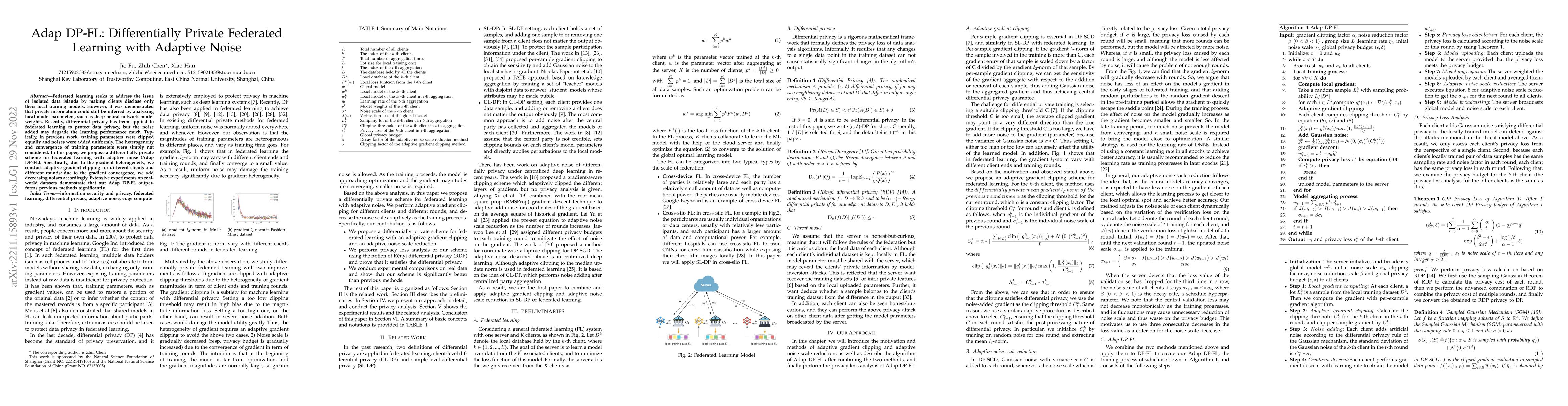 Thumbnail for Adap DP-FL: Differentially Private Federated Learning with Adaptive
  Noise