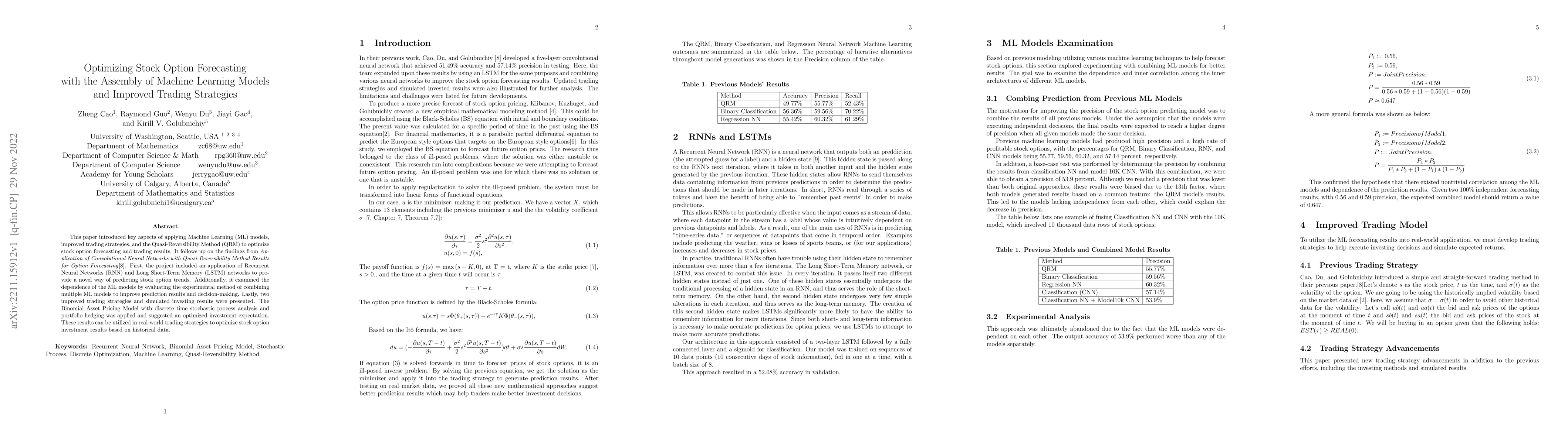 Thumbnail for Optimizing Stock Option Forecasting with the Assembly of Machine
  Learning Models and Improved Trading Strategies