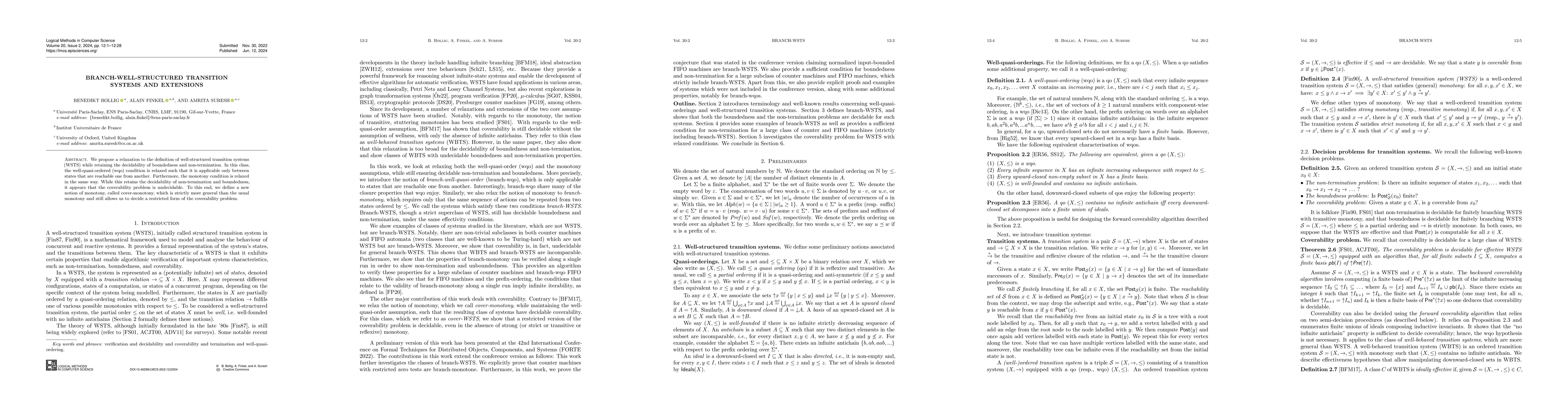 Thumbnail for Branch-Well-Structured Transition Systems and Extensions