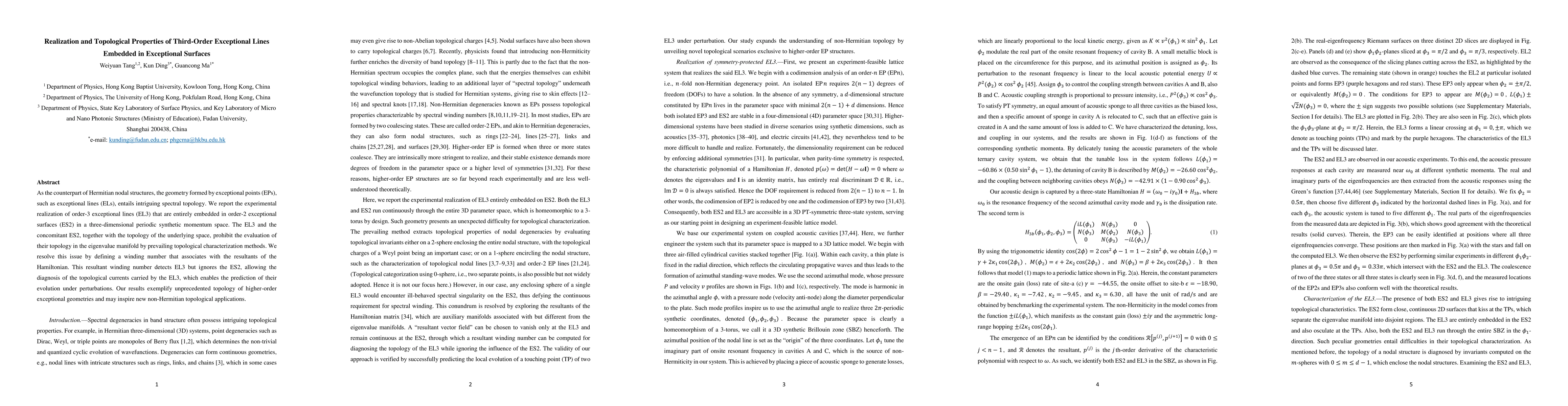 Thumbnail for Realization and Topological Properties of Third-Order Exceptional Lines
  Embedded in Exceptional Surfaces