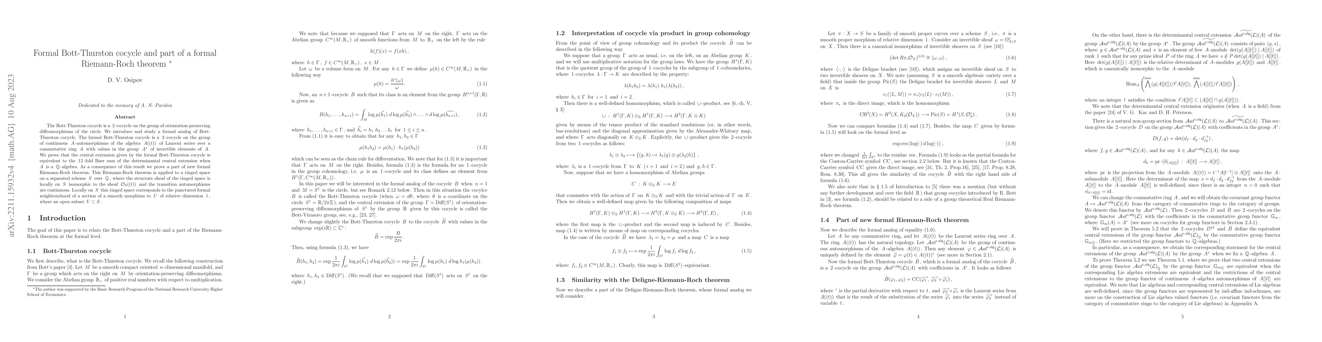 Thumbnail for Formal Bott-Thurston cocycle and part of a formal Riemann-Roch theorem